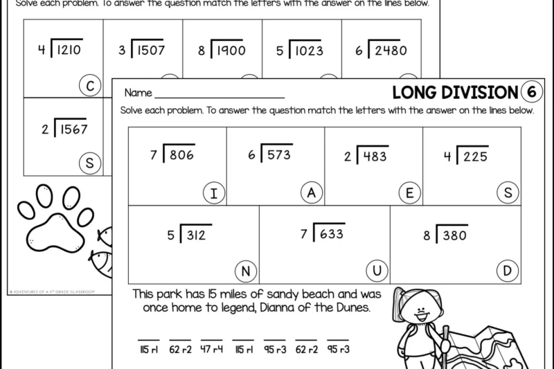 Division Puzzle Worksheets 4th Grade