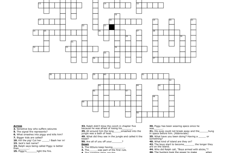 Lord Of Flies Crossword Puzzle Answers