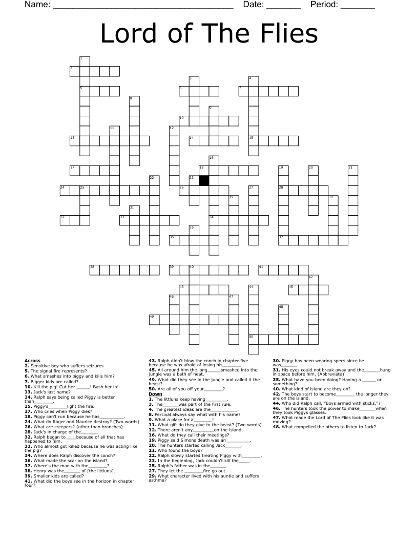 Lord Of The Flies Crossword WordMint