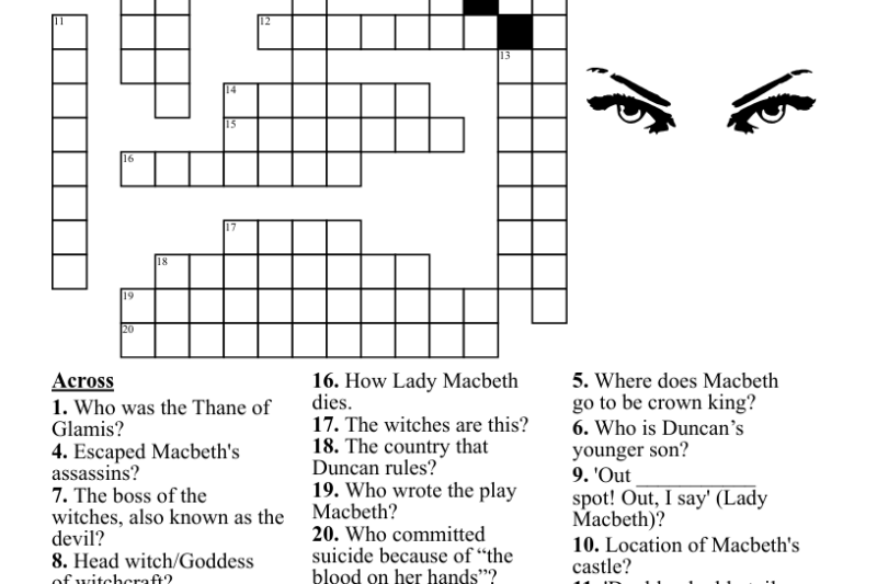 Free Printable Macbeth Crossword Puzzle