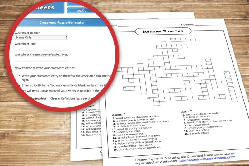 Super Teacher Worksheets Math Crossword Puzzle