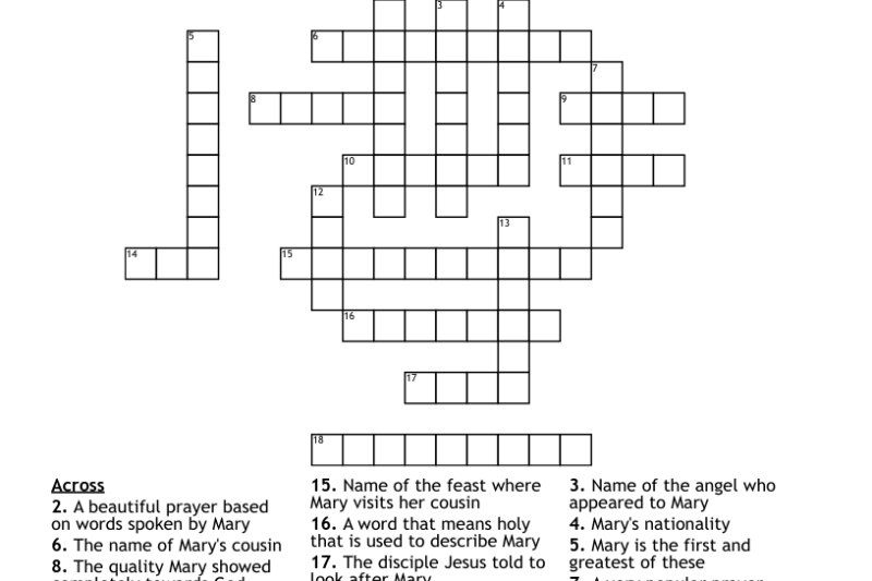 Mary Crossword Puzzle Printable
