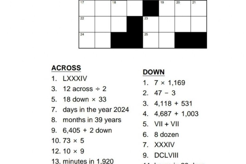 Mathematics Crossword Puzzle Worksheets