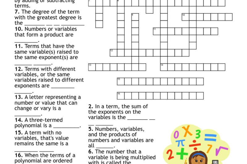 Math Crossword Puzzle Printable