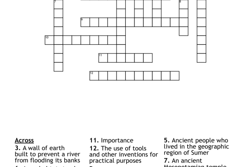 Crossword Puzzle Printable For Kids Mesopotamia
