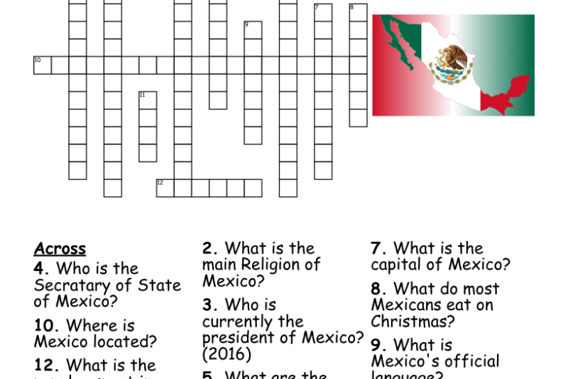 Mexico Crossword Puzzles Printable
