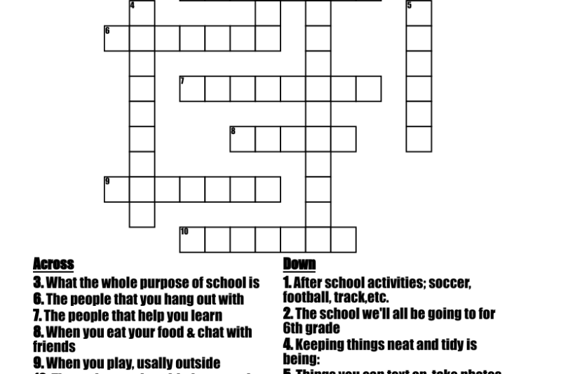 Printable Middle School Crossword Puzzles