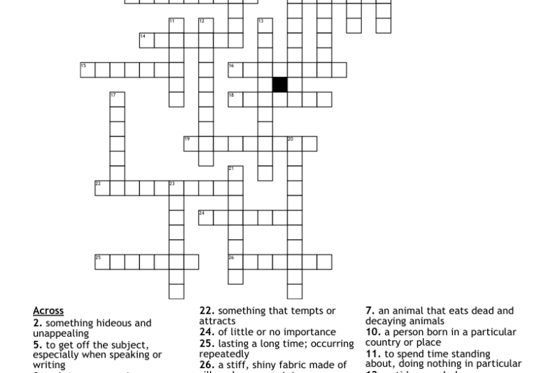 Free Middle School Crossword Puzzles Printable