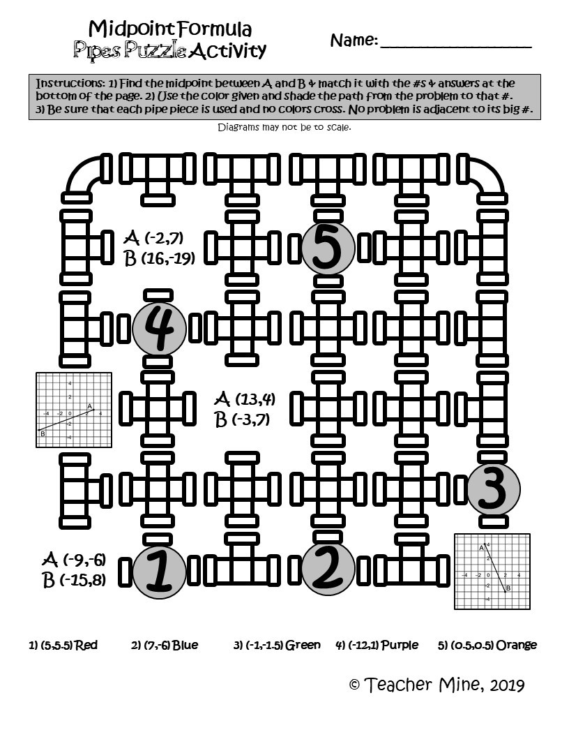 Midpoint Formula Pipes Puzzle Activity