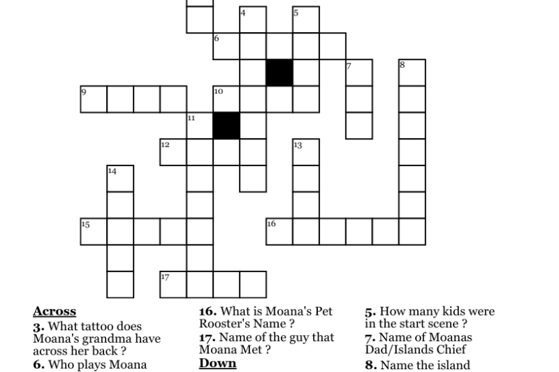 Moana Crossword Puzzles Printable