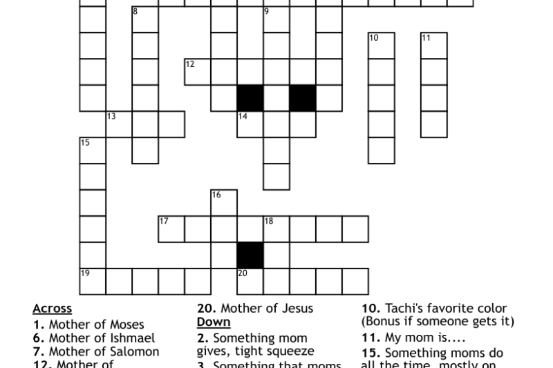 Mothers Day Crossword Puzzle