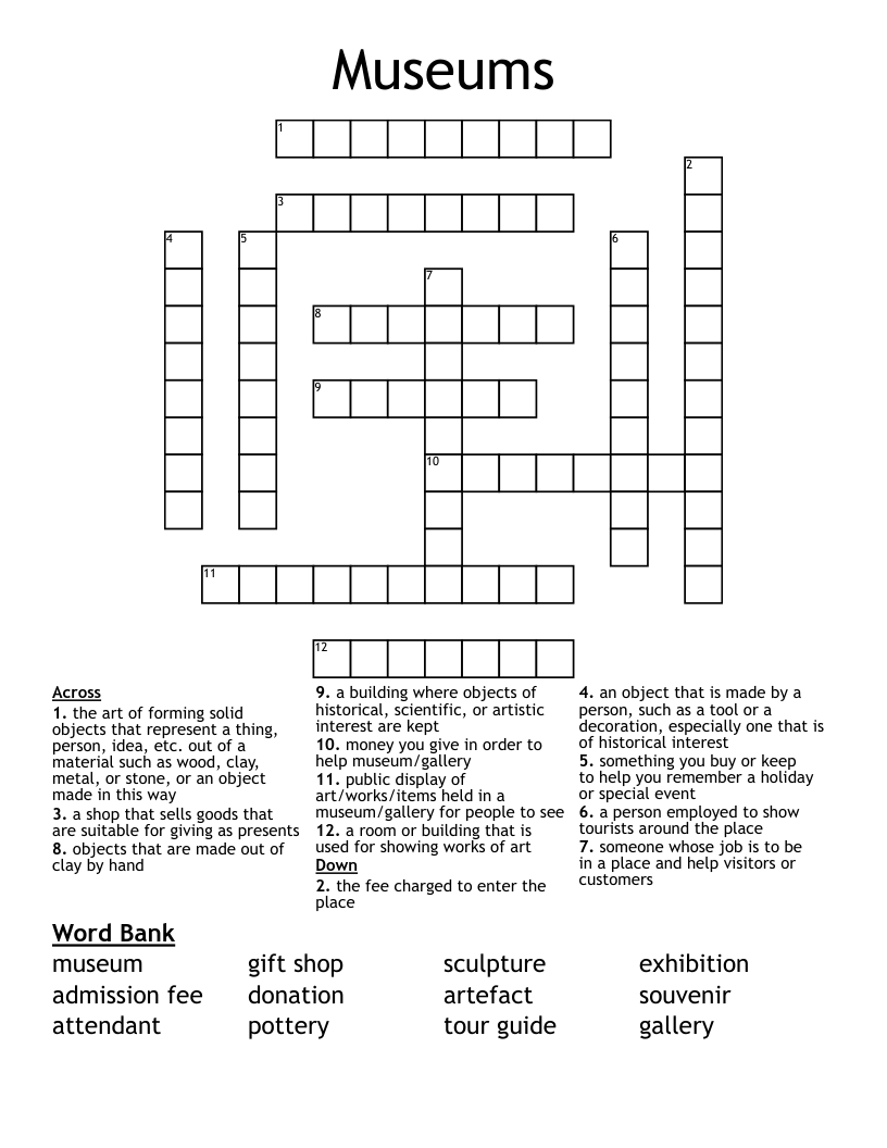 Museums Crossword WordMint