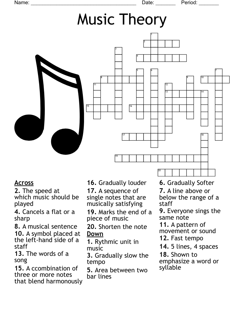 Music Crossword Puzzle WordMint