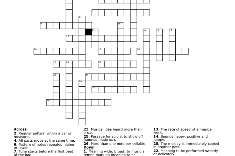 Music Themed Crossword Puzzles Printable