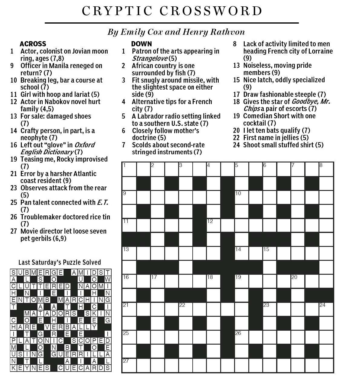National Post Cryptic Crossword Forum Saturday September 5 2015