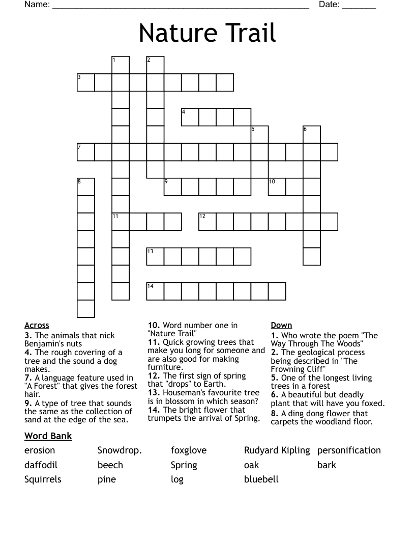 Nature Trail Crossword WordMint