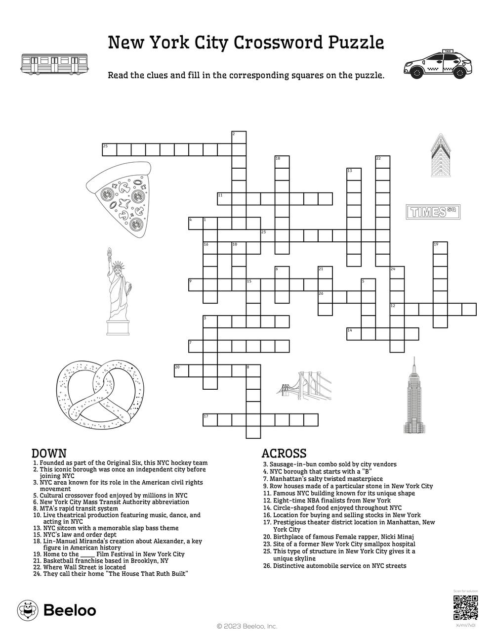 New York City Crossword Puzzle Beeloo Printable Crafts And