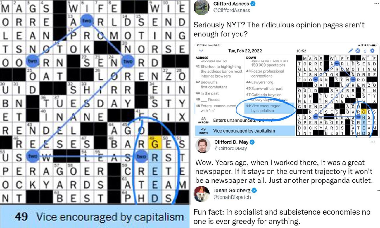 NY Times Is Mocked Online For Anti capitalism Crossword Clue For Greed Daily Mail Online