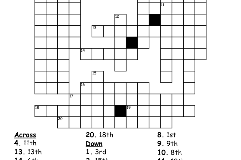 Ordinal Suffix Crossword Puzzle
