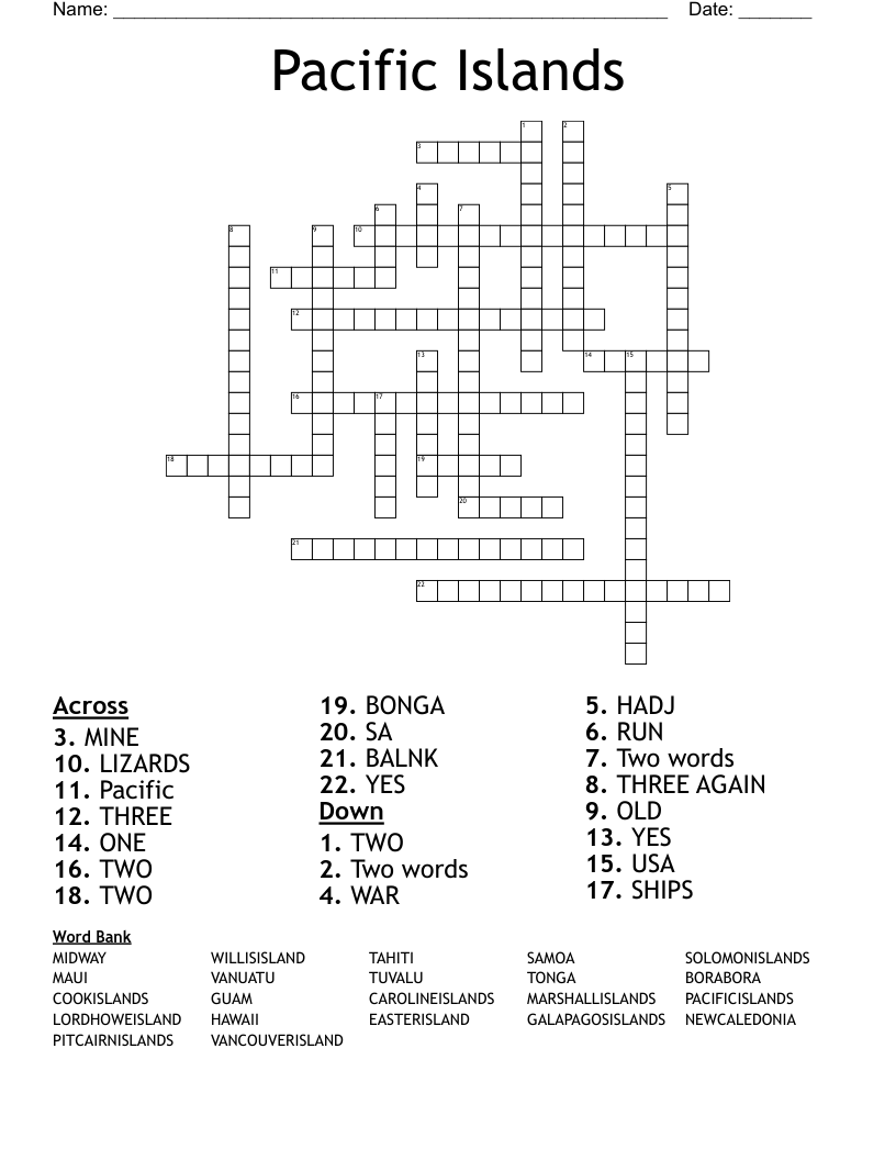 Pacific Islands Crossword WordMint