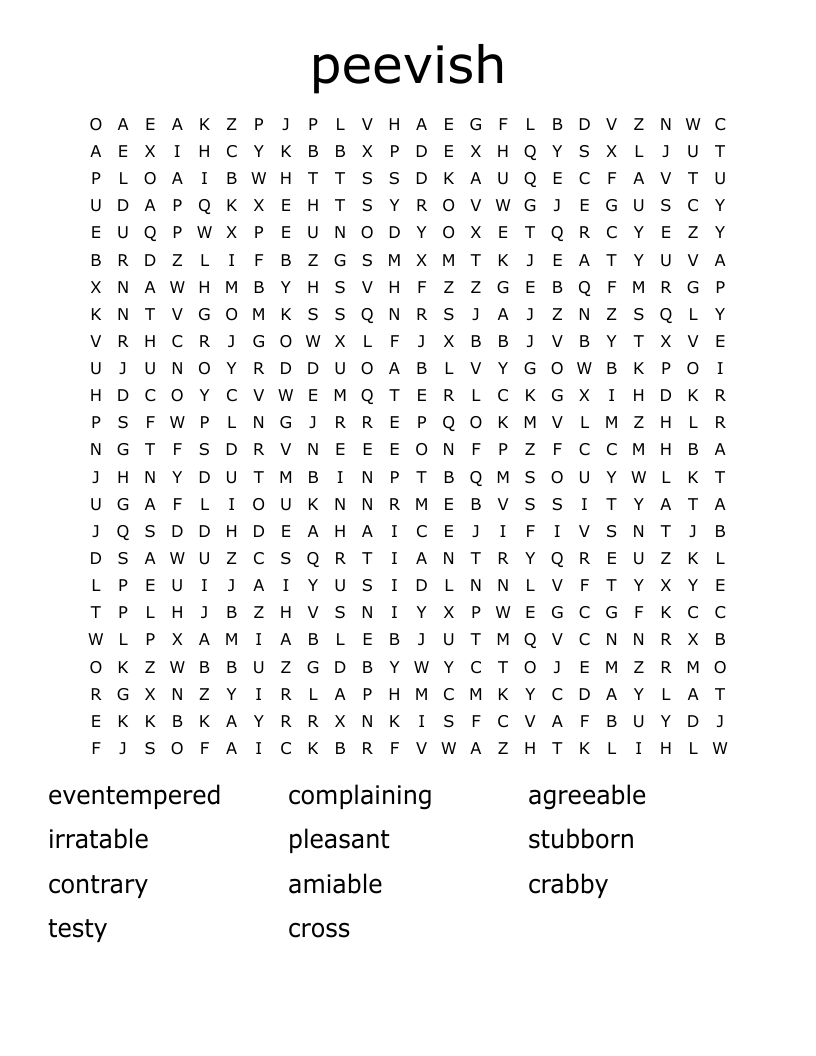 Peevish Word Search WordMint