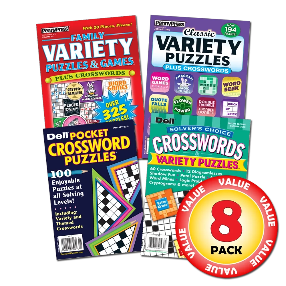Penny Dell Favorite Crossword U0026 Variety Puzzle 8 Pack Paperback