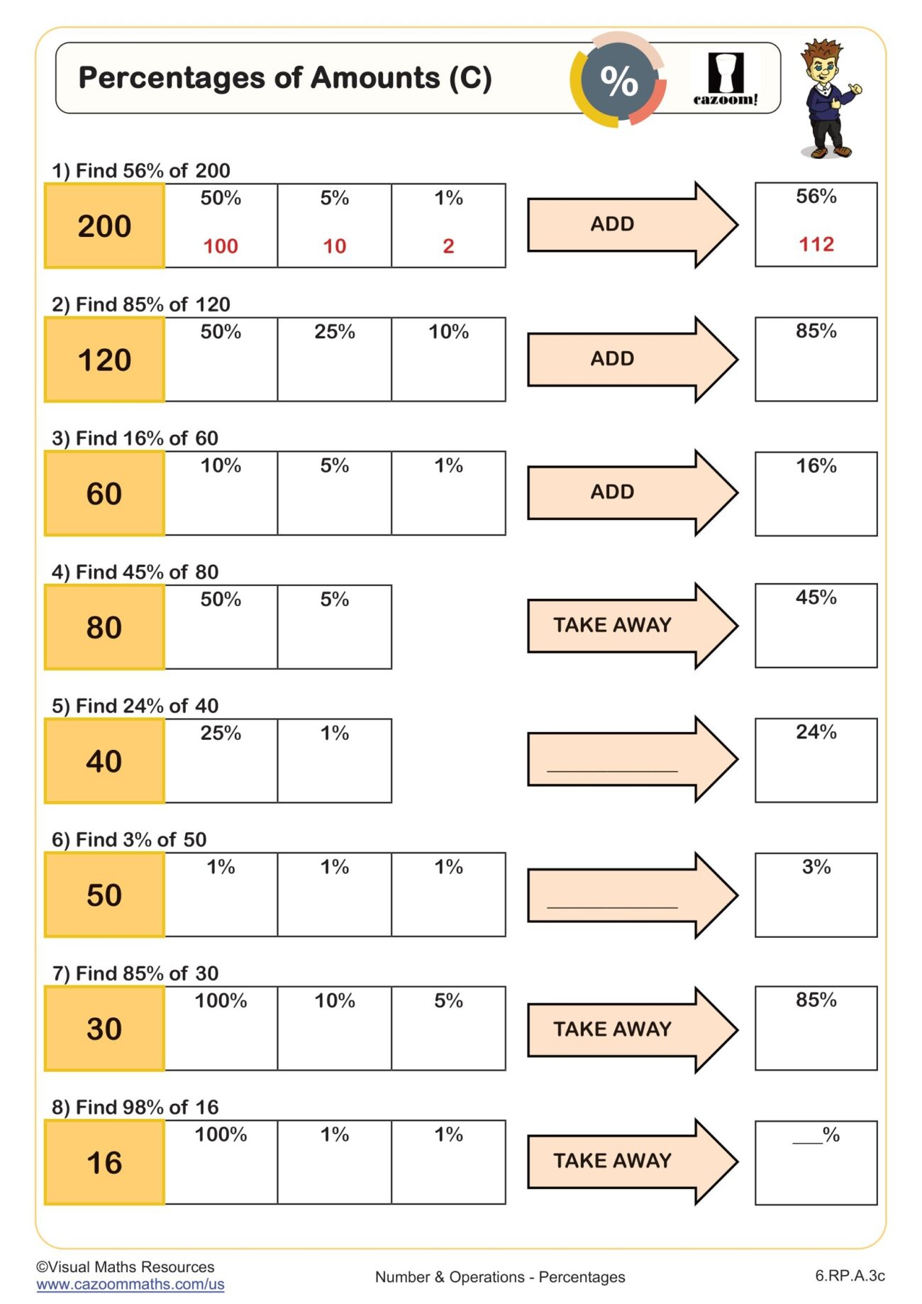 Percents Of An Amount C Worksheet 6th Grade PDF Worksheets