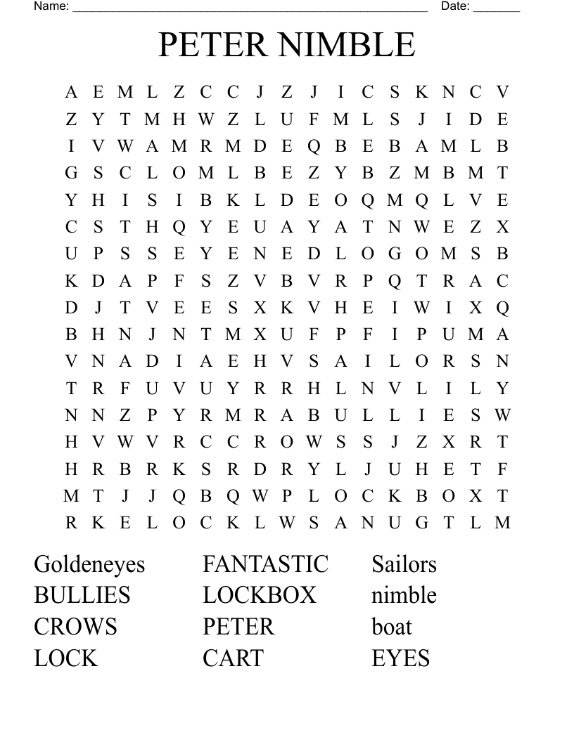 PETER NIMBLE Word Search WordMint