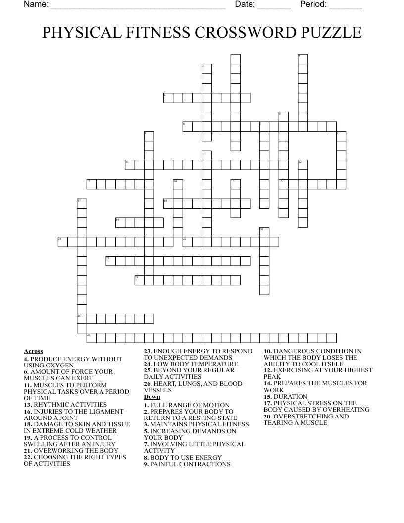 PHYSICAL FITNESS CROSSWORD PUZZLE WordMint