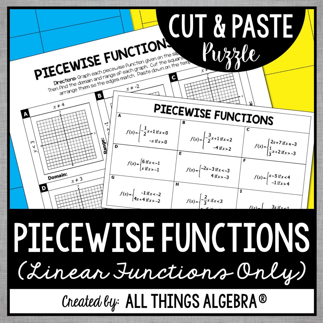 Piecewise Functions Linear Functions Only Cut U0026 Paste Puzzle
