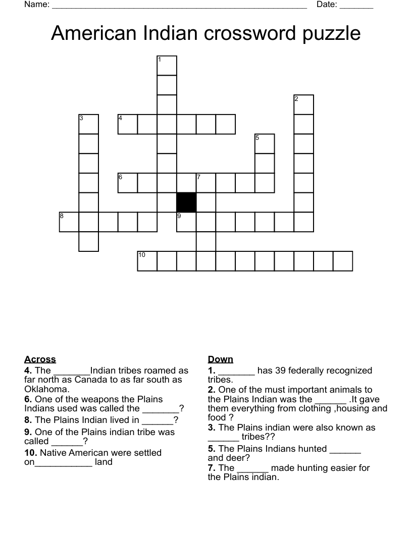 Plains Indians Word Search WordMint
