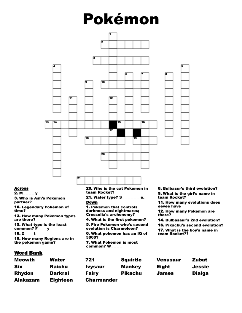Pok mon Crossword WordMint
