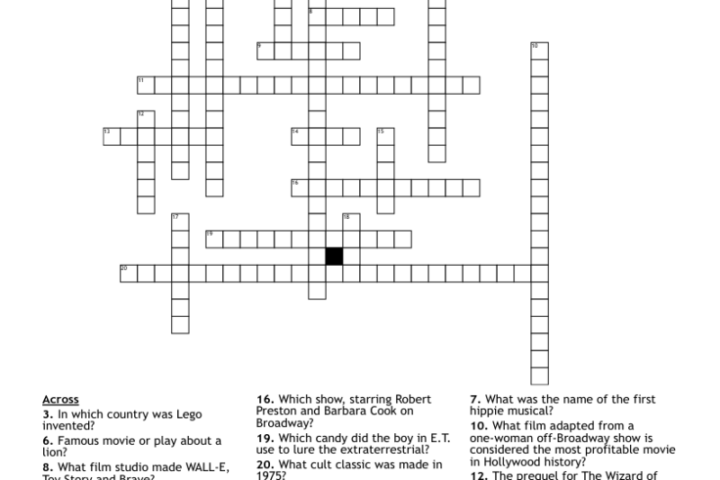 Pop Culture Crossword Puzzles Printable