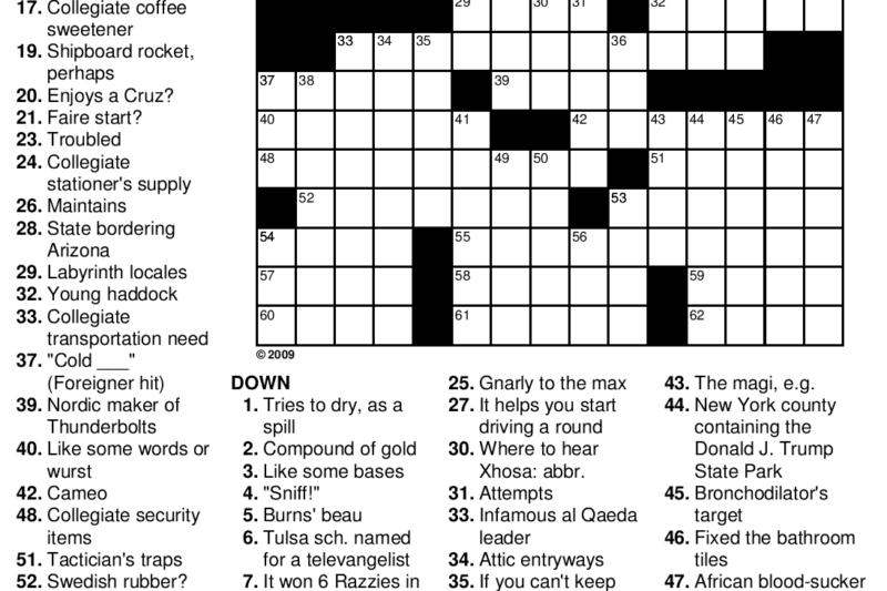 School Crossword Puzzles Printable