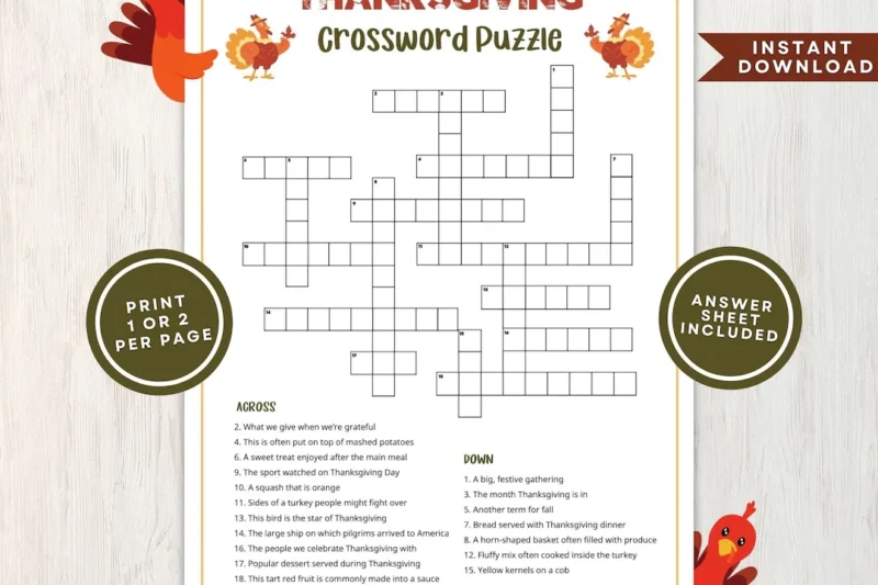 Thanksgiving Crossword Puzzle With Answers