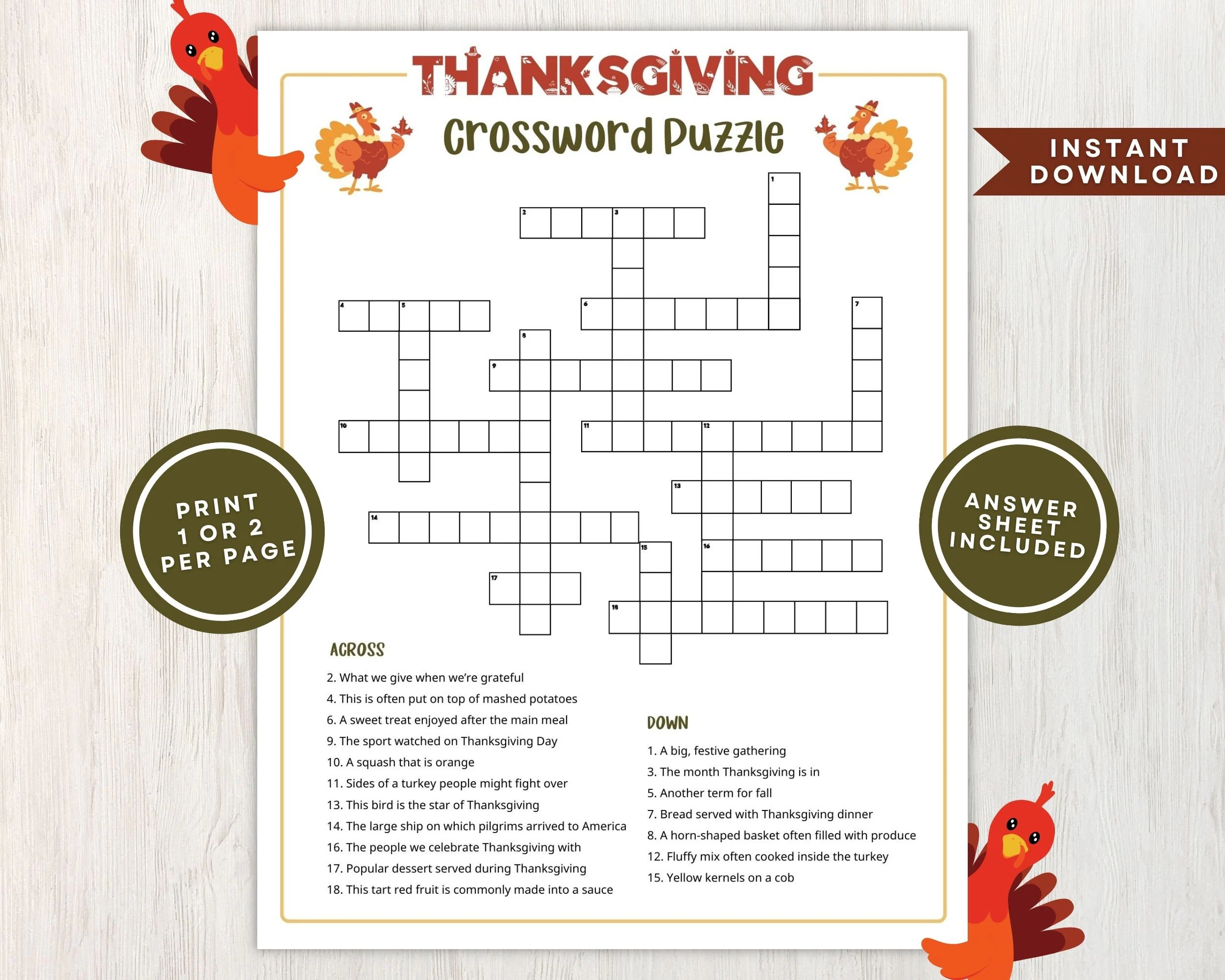 Thanksgiving Crossword Puzzle Printable W Ansqwers Thanksgiving Crossword Puzzle Printable W Ansqwers