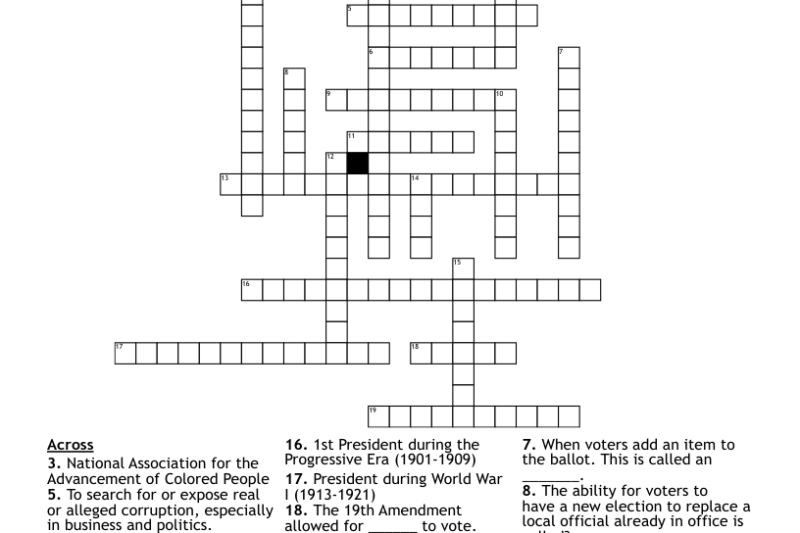 Progressive Era Crossword Puzzle Worksheet Answers