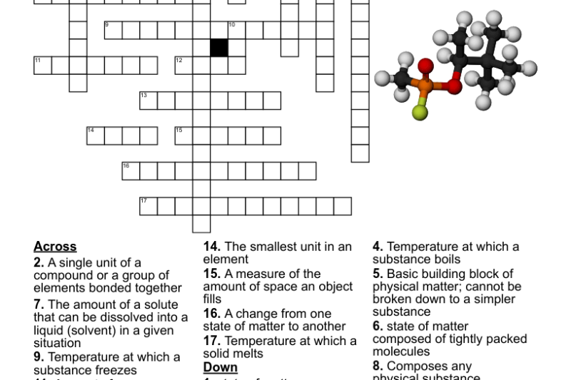 Properties Of Matter Crossword Puzzle Worksheet