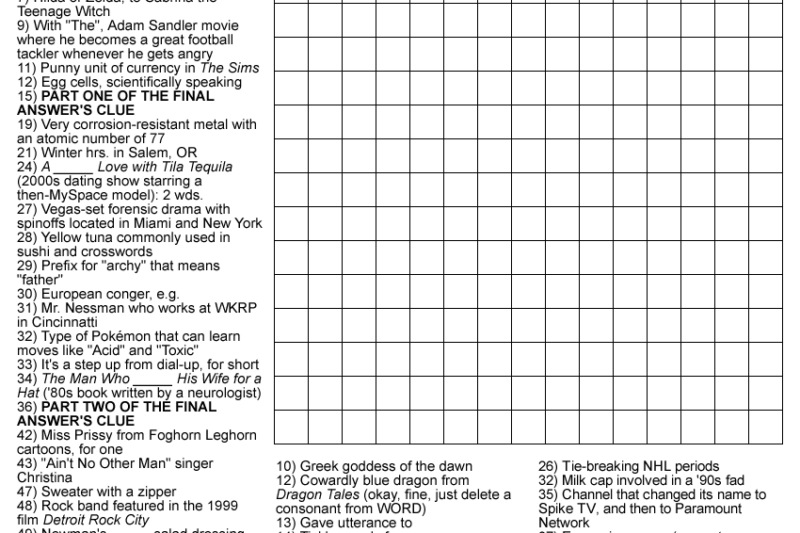 Printable Diagramless Crossword Puzzles