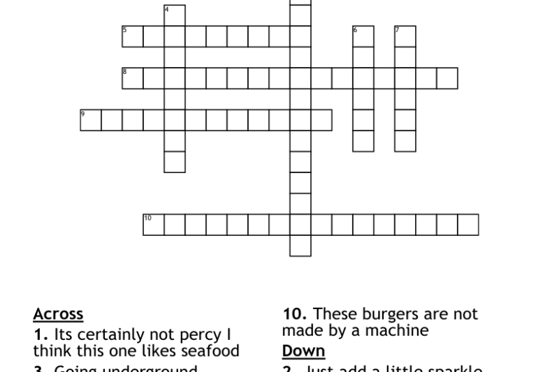 Restaurant Crossword Puzzle Printable