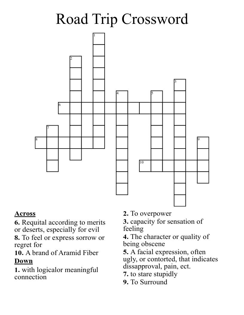 Road Trip Crossword WordMint