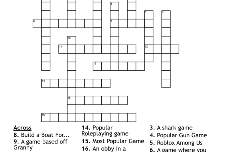 Roblox Printable Crossword Puzzle