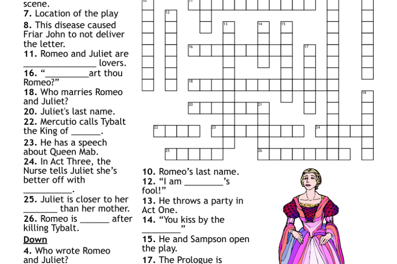 Crossword Puzzle For Romeo And Juliet