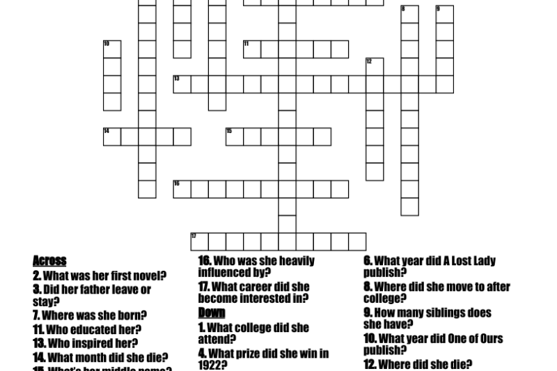 Willa Cather Novel Crossword Puzzle Clue