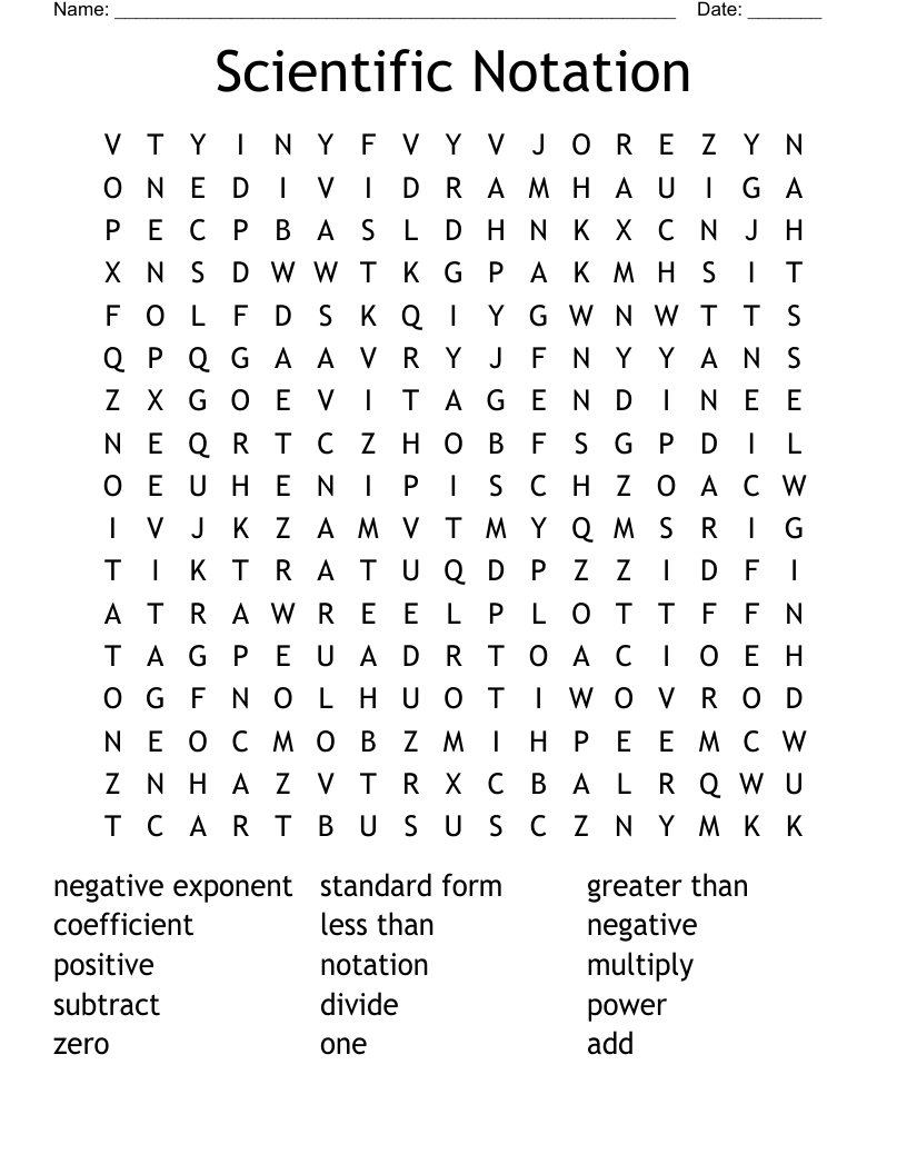 Scientific Notation Word Search WordMint