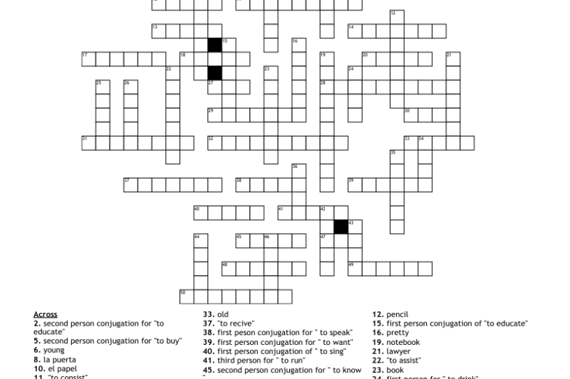 Printable Spanish Crossword Puzzle