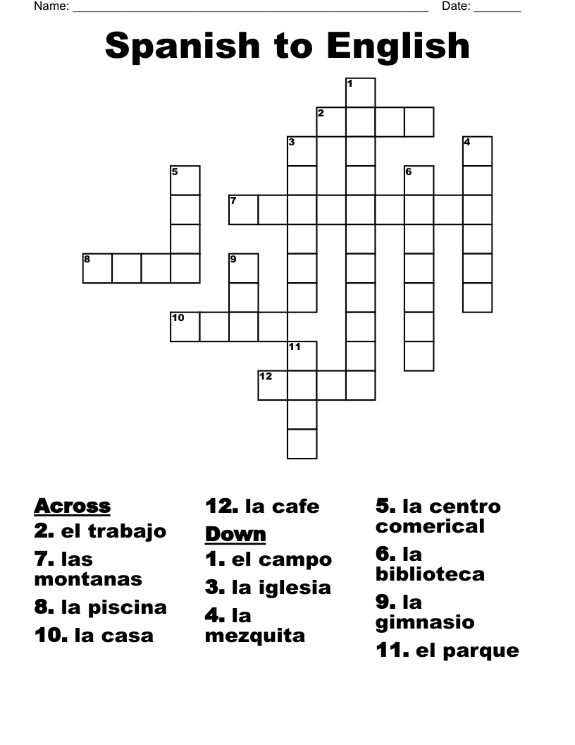 Spanish To English Crossword WordMint