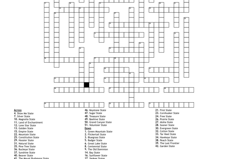 State Capital Crossword Puzzle Worksheets