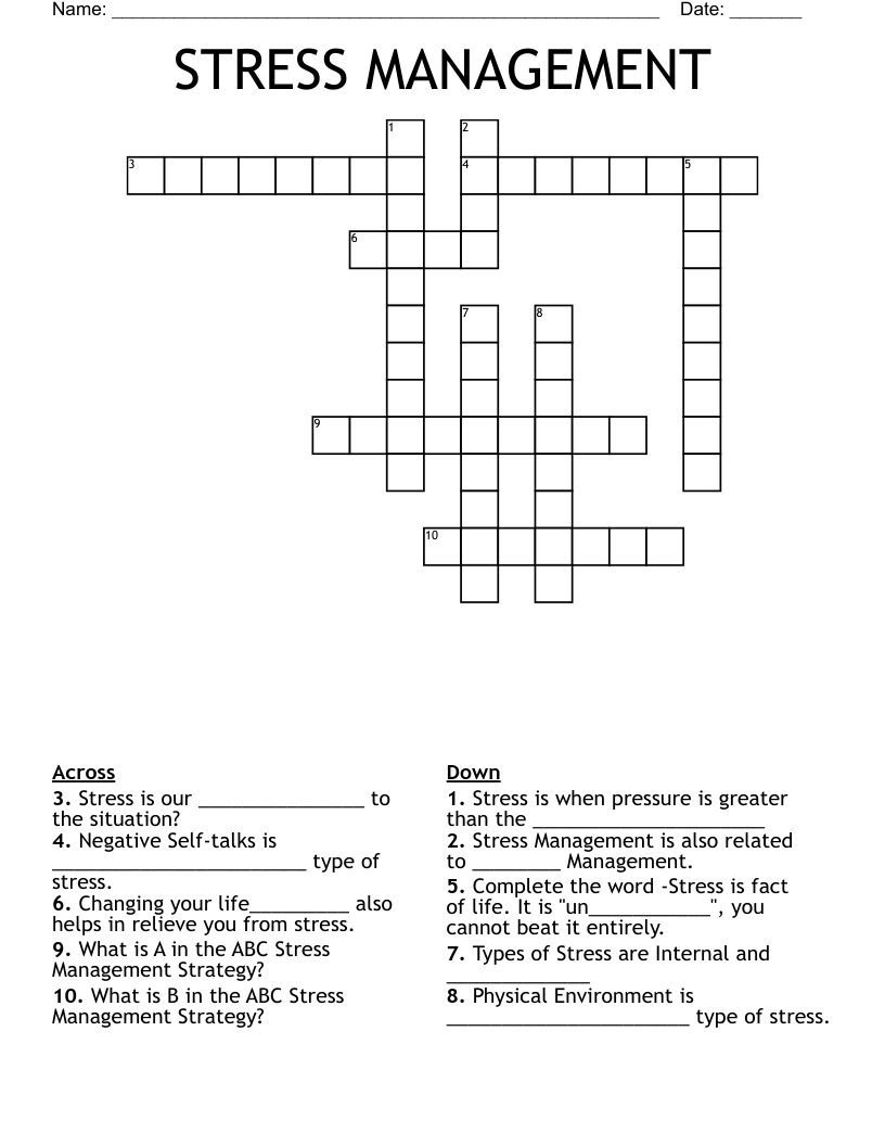 STRESS MANAGEMENT Crossword WordMint
