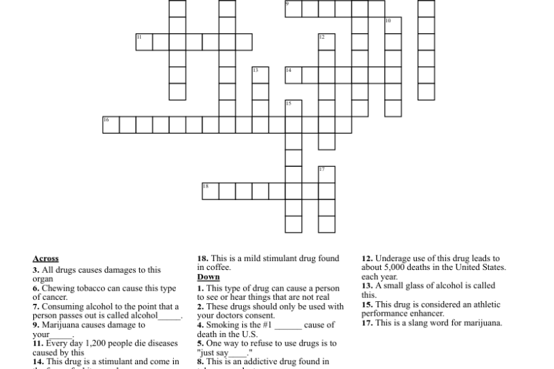 Substance Misuse And Abuse Crossword Puzzle